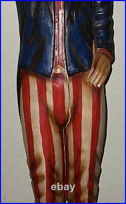 Rare Large Vintage Americana Primitive Folk Art Wood Carved Uncle Sam Statue