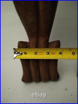 Rare Matching Set of Two MCM Hand Carved Cat Sculptures in Teak Wood 20in Large