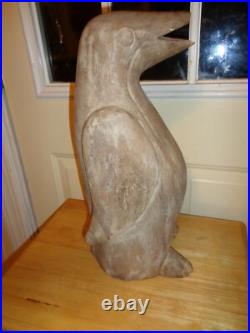 Rare Primitive Folk Art Sculpture Heavy Decor Handcarved Penguin Statue Bust