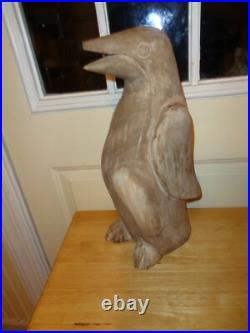 Rare Primitive Folk Art Sculpture Heavy Decor Handcarved Penguin Statue Bust