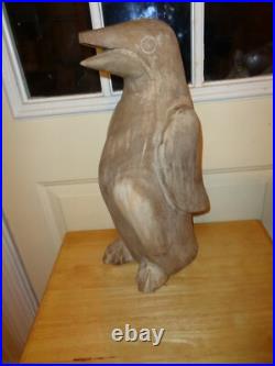 Rare Primitive Folk Art Sculpture Heavy Decor Handcarved Penguin Statue Bust
