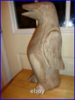 Rare Primitive Folk Art Sculpture Heavy Decor Handcarved Penguin Statue Bust