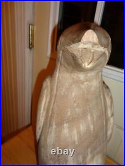 Rare Primitive Folk Art Sculpture Heavy Decor Handcarved Penguin Statue Bust