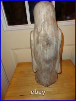 Rare Primitive Folk Art Sculpture Heavy Decor Handcarved Penguin Statue Bust