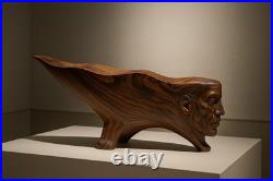 Rare Signed Tony Jimenez Large Wood Face Bowl Sculpture 15 Footed MCM Art