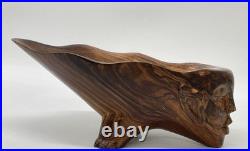 Rare Signed Tony Jimenez Large Wood Face Bowl Sculpture 15 Footed MCM Art
