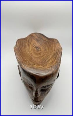 Rare Signed Tony Jimenez Large Wood Face Bowl Sculpture 15 Footed MCM Art