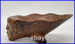Rare Signed Tony Jimenez Large Wood Face Bowl Sculpture 15 Footed MCM Art