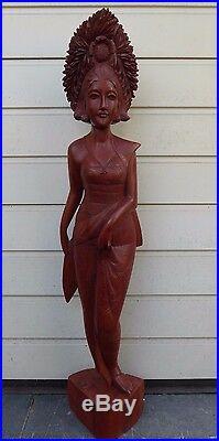Rare XXL Art Deco Bali Wood Carved Patinated Ebony Sculpture High Quality 97 CM