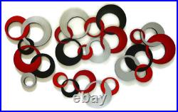 Razzy Red & gray Circles Wall Art, Modern Circle Wall Hangings, 60x36 Art69