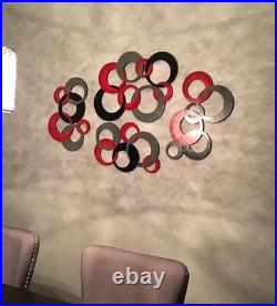 Razzy Red & gray Circles Wall Art, Modern Circle Wall Hangings, 60x36 Art69
