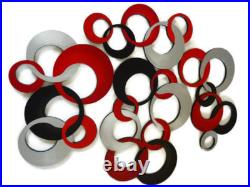 Razzy Red & gray Circles Wall Art, Modern Circle Wall Hangings, 60x36 Art69