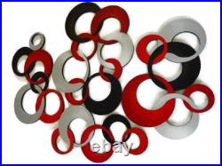 Razzy Red & gray Circles Wall Art, Modern Circle Wall Hangings, 60x36 Art69