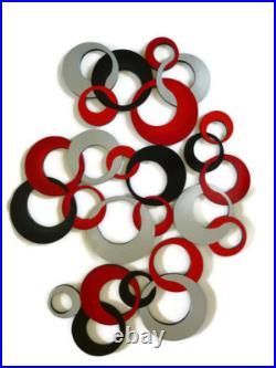 Razzy Red & gray Circles Wall Art, Modern Circle Wall Hangings, 60x36 Art69