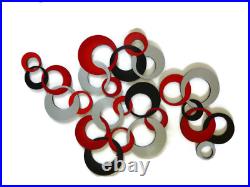 Razzy Red & gray Circles Wall Art, Modern Circle Wall Hangings, 60x36 Art69