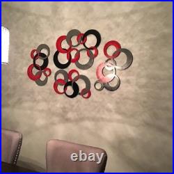 Razzy Red & gray Circles Wall Art, Modern Circle Wall Hangings, 60x36 Art69