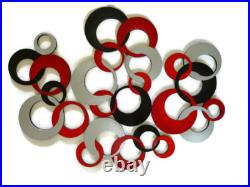 Razzy Red & gray Circles Wall Art, Modern Circle Wall Hangings, 60x36 Art69