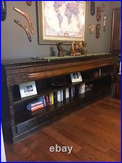 Reclaimed Antique Wood Furniture Sideboard/Bookcase with detailed teak carving