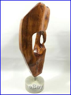 Reclaimed Solid Wood Art, Hand Carved Abstract Sculpture, Solid Marble Base, 24