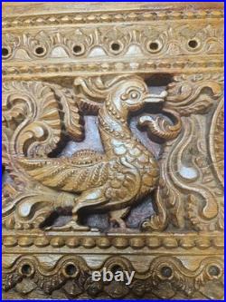 Reclaimed Thai Teak Wood Carving Peacocks lotus flowers Reclaimed Thai Teak Wood Carving Peacocks lotus flowers