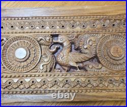Reclaimed Thai Teak Wood Carving Peacocks lotus flowers Reclaimed Thai Teak Wood Carving Peacocks lotus flowers