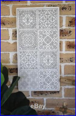 Rectangle Whitewash White Carved MDF Wood Boho Bohemian Mandala Wall Plaque Art