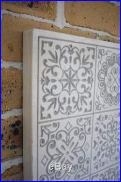 Rectangle Whitewash White Carved MDF Wood Boho Bohemian Mandala Wall Plaque Art