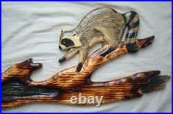 Red Fox and Raccoon Wood Carving Chainsaw Cabin Decor Wall Art