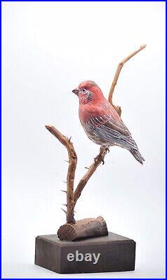 Red House Finch Bird life size Wood Carving /Sculpture