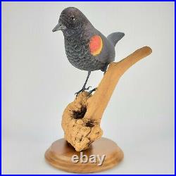 Red-Winged Blackbird Original Wood Bird Carving Lifesize Vic Sencindiver c. 1994