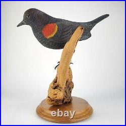 Red-Winged Blackbird Original Wood Bird Carving Lifesize Vic Sencindiver c. 1994