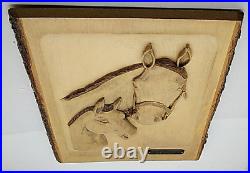 Reeder Owens SIGNED Wood Carving Horse Equestrian Sculpture Vtg RARE Mare Colt