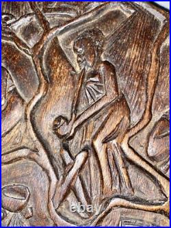 Relief Carved Wood Wall Art Storyboard Africa 23x19