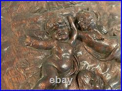 Relief Wood Carving Female figure with many Children / Cherub / Cupid figures