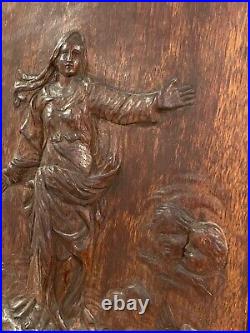 Relief Wood Carving Female figure with many Children / Cherub / Cupid figures