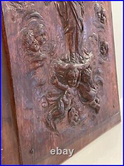 Relief Wood Carving Female figure with many Children / Cherub / Cupid figures