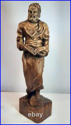 Religious Figural Carving Barefoot Robed Fine Art Wood Sculpture