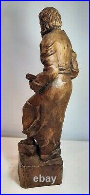 Religious Figural Carving Barefoot Robed Fine Art Wood Sculpture