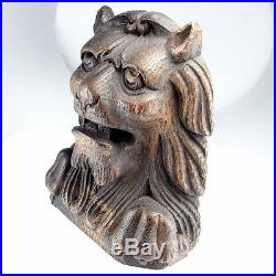 Renaissance Post Medieval Wood Treen Lion Sculpture Ornament Hand Carved Cat