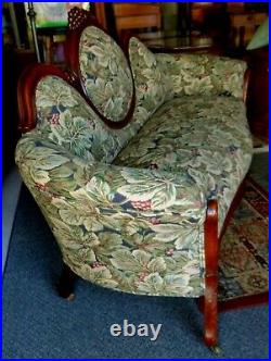 Reupholstered Antique Victorian Sofa Grapes & Leaves Wood Carving PICK UP ONLY