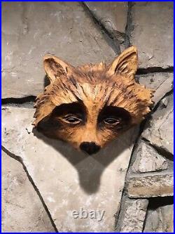 Richard Vest 1985 Raccoon Head Alder Wood Carved Wall Sculpture