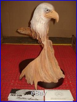 Rick Cain 1986 L. E. Winged Fortress American Bald Eagle Wood Carved Sculpture