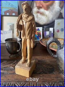 Roger Andre Bourgault Fisherman Carving Sculpture 1958 8.25 Tall Signed