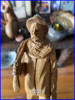 Roger Andre Bourgault Fisherman Carving Sculpture 1958 8.25 Tall Signed