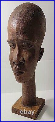 Roger Francois Haitian Artist Wood Carving Vintage Male Bust Head Art