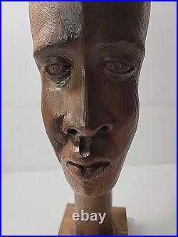 Roger Francois Haitian Artist Wood Carving Vintage Male Bust Head Art