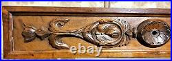 Rosette scroll leaf wood carving pediment Antique french architectural salvage