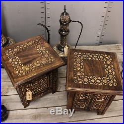 Rupicola Set of 2 Small Square Side End Tables Moroccan Style Carving Storage