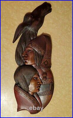 Rustic 3D Bolivian Wood Art Carving wall hanging décor Bolivia signed by artist