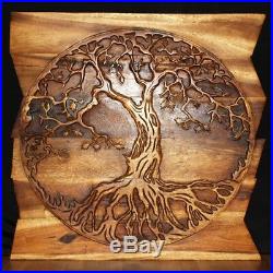 Rustic Carved Wood Tree of Life Wall Art Sculpture Eco-Friendly Handmade 24 x 24
